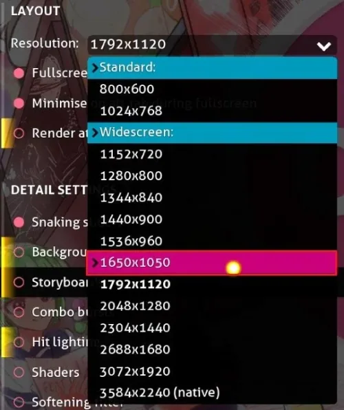 osu! > Settings > Layout