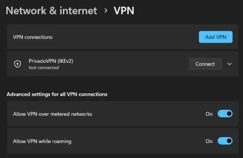Windows Settings > Network & Internet > VPN