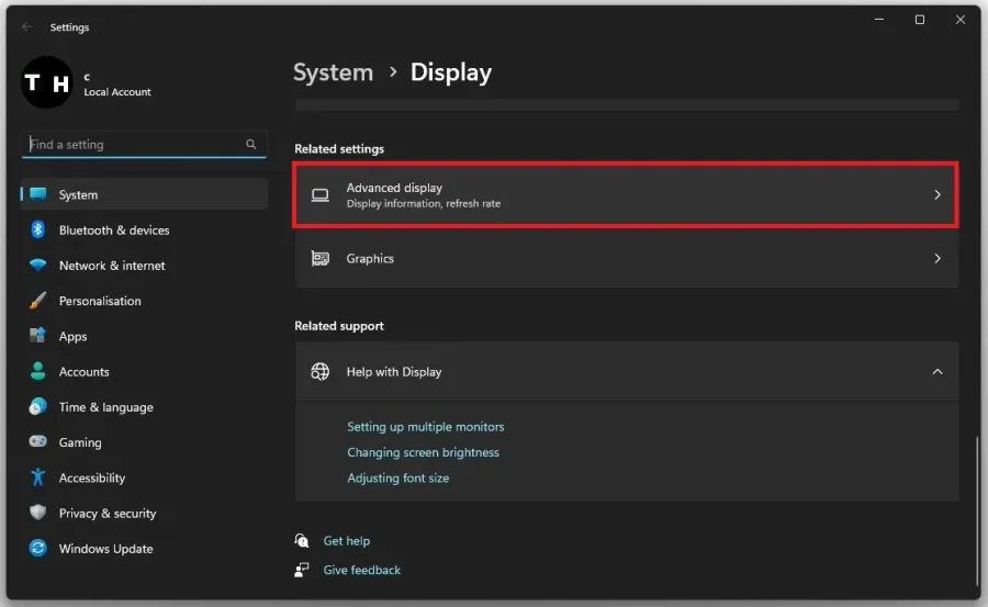 Windows Settings > Display > Advanced Display