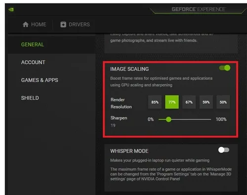 GeForce Experience > General Settings > Image Scaling