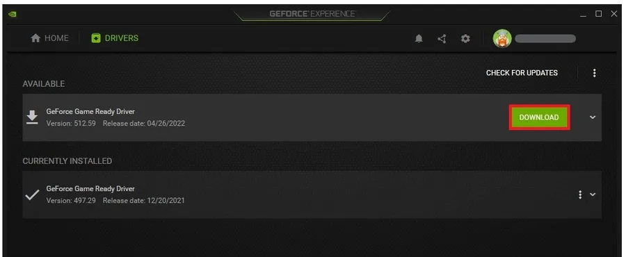 GeForce Experience > Drivers > Download