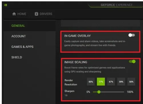 GeForce Experience > General Settings > Image Scaling