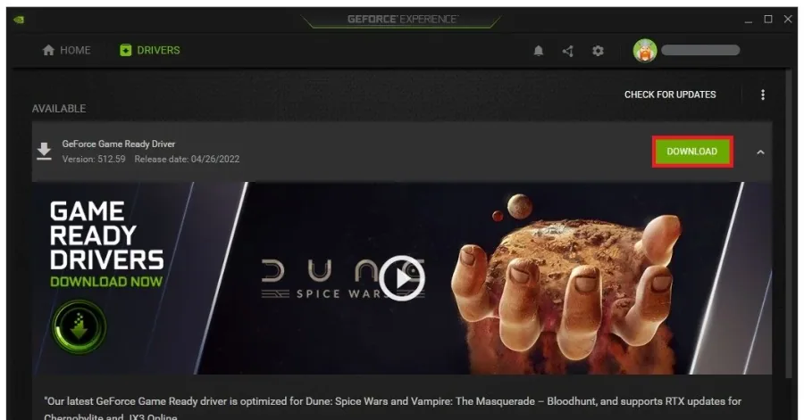 GeForce Experience > Drivers > Download