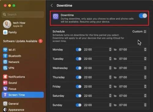 System Settings > Screen Time > Downtime