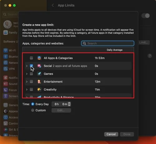 System Settings > Screen Time > App Limits