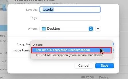 Choose encryption for folder
