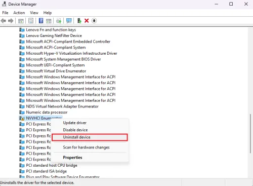 uninstall driver