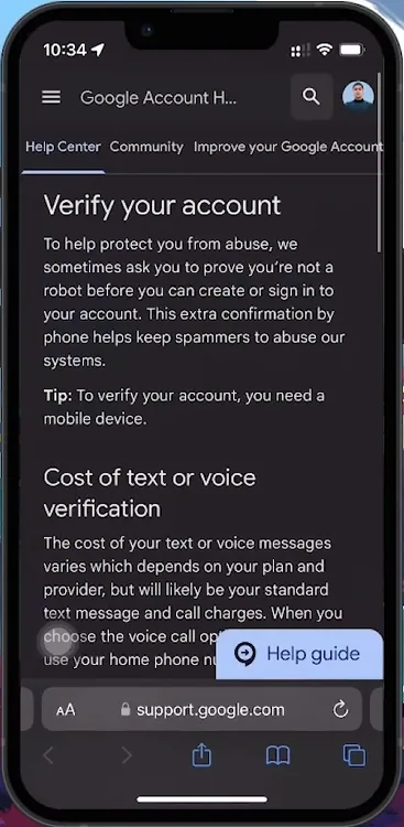 verify google account support page