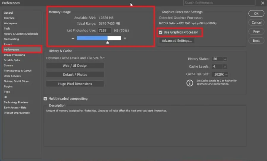 photoshop performance settings