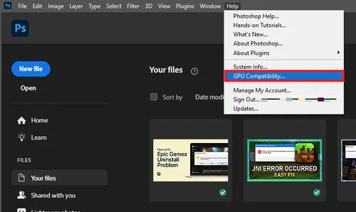 Photoshop > Help > GPU Compatibility