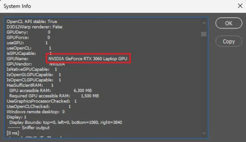 Photoshop > Help > System Info