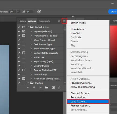 load photoshop actions