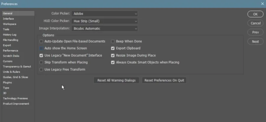 photoshop cc preferences