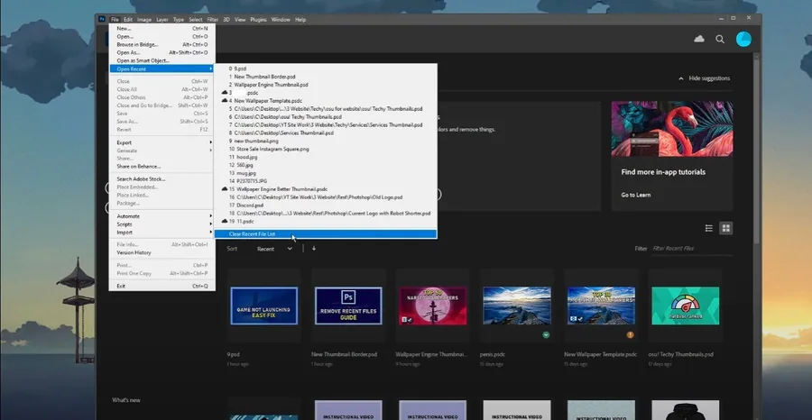 Make sure to select “Clear Recent File List”.