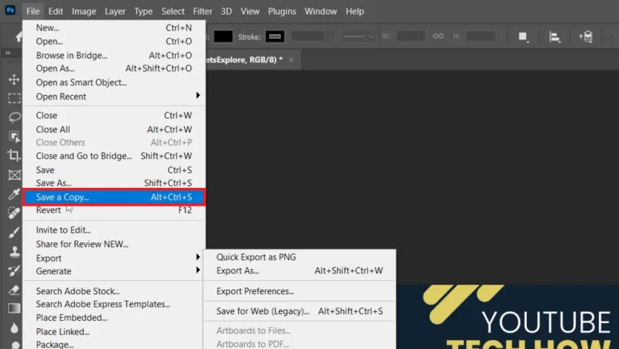 Photoshop > File > Save a Copy