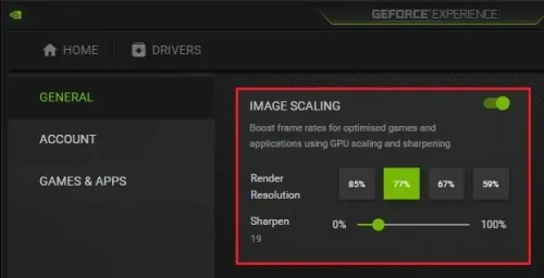 GeForce Experience Settings > General > Image Scaling