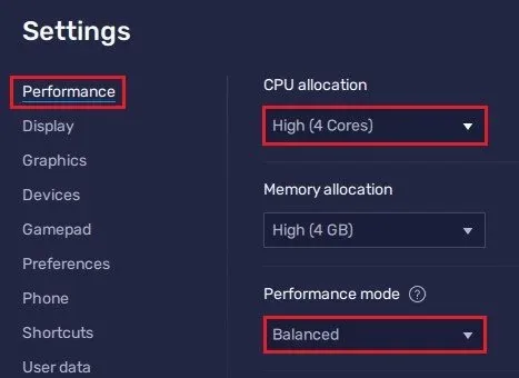 BlueStacks Performance Settings