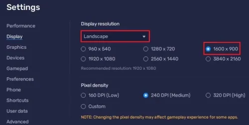 BlueStacks Display Orientation