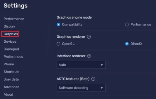 BlueStacks Settings > Graphics
