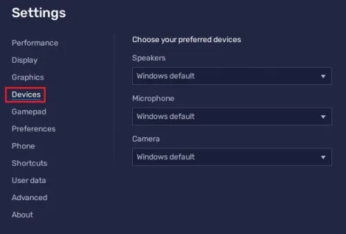 BlueStacks Settings > Devices