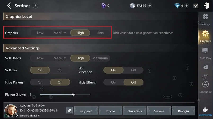 Bless Global Settings > Graphics