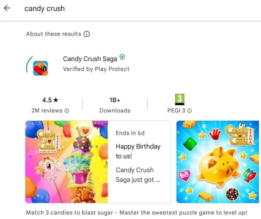 Google Play Store > Candy Crush