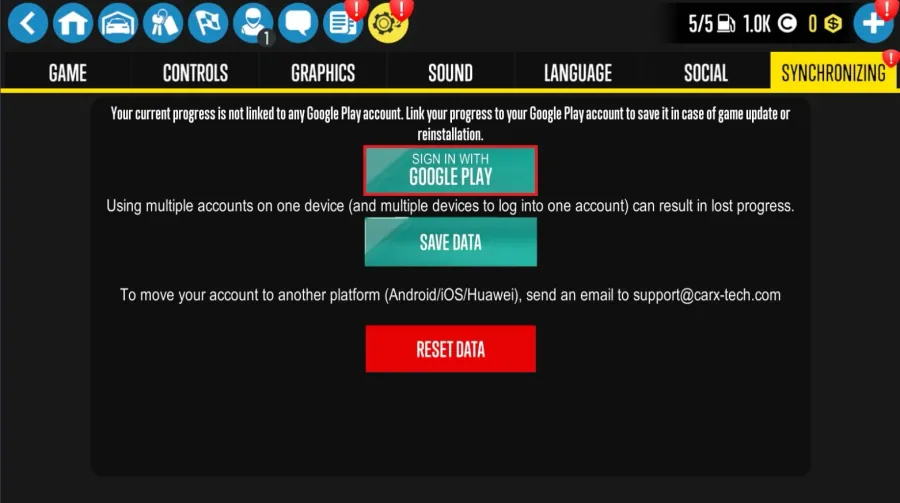 drift racing 2 synchronizing settings