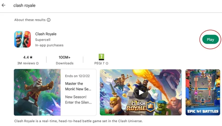 Play Store > Clash Royale
