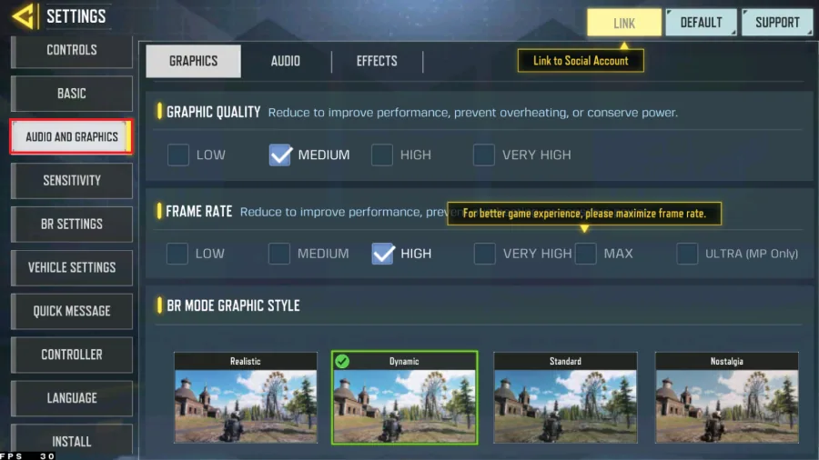 cod mobile audio and graphics settings