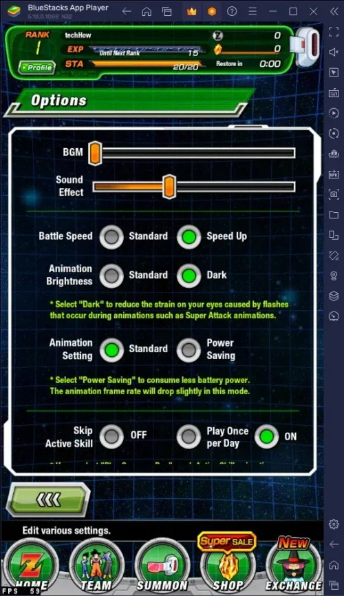 DBZ Dokkan Battle Settings