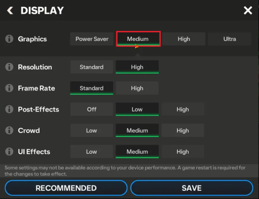 fc mobile display settings