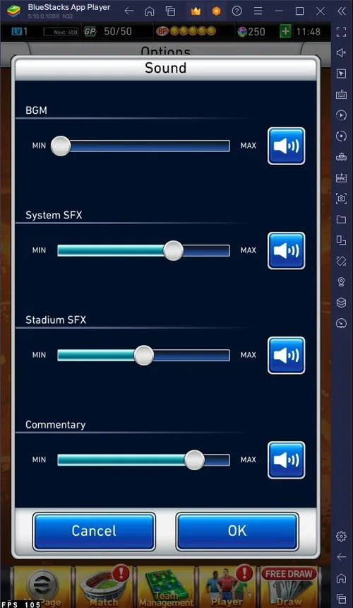 eFootball Sound Settings