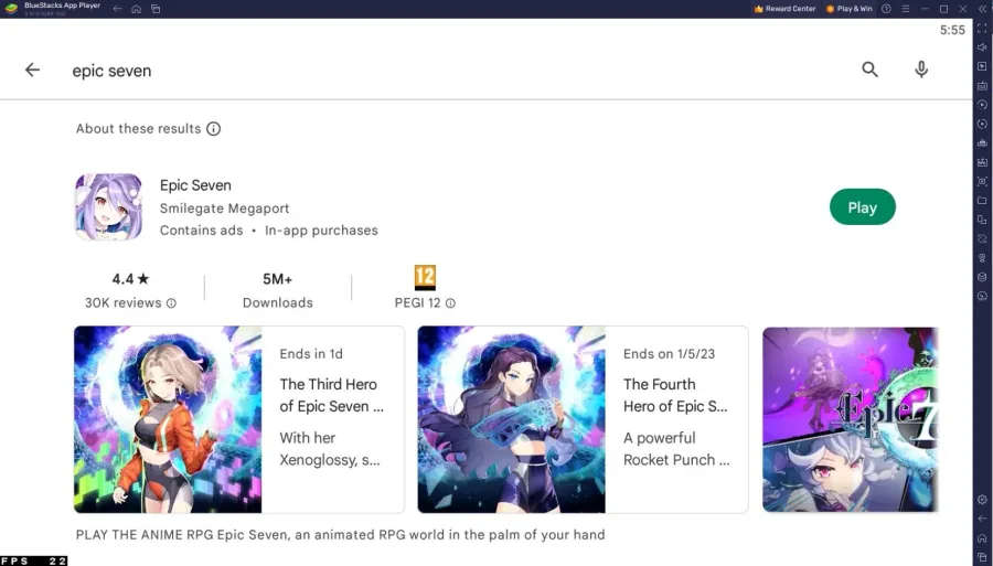 Google Play Store > Epic Seven > Play