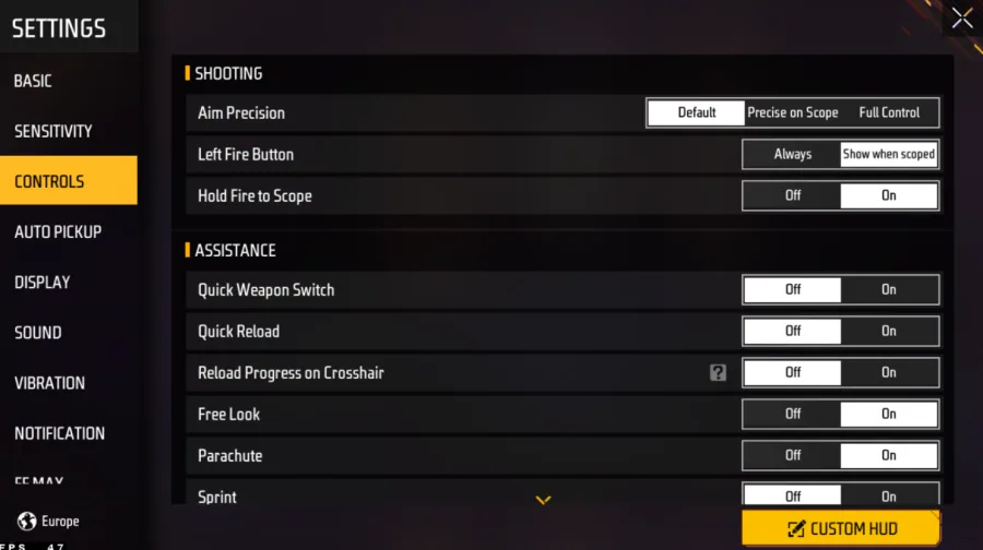 FFM Controls Settings