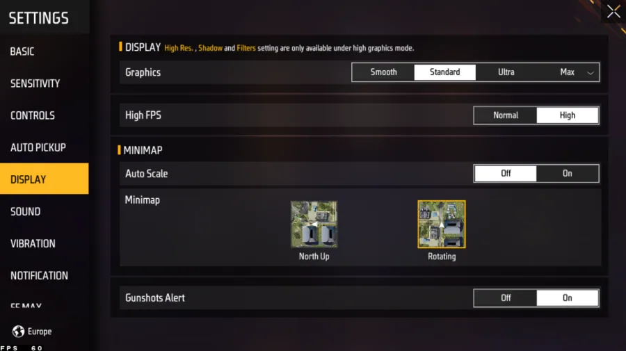 Free Fire MAX Adjusted Graphics Settings