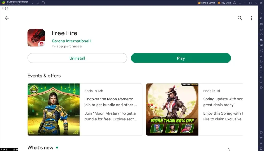 click "Download" for free fire in the google play store