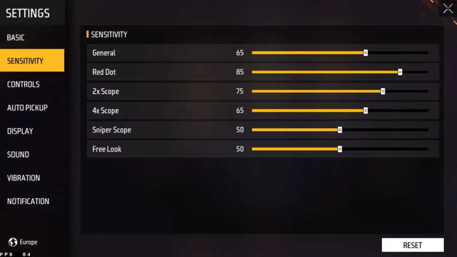 adjust the free fire sensitivity settings
