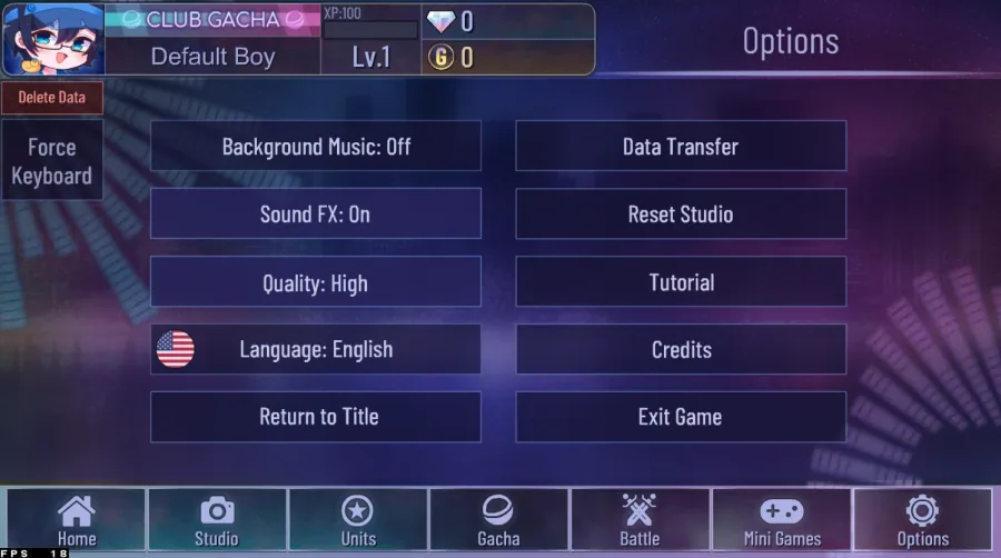 Gacha Club In-Game Settings