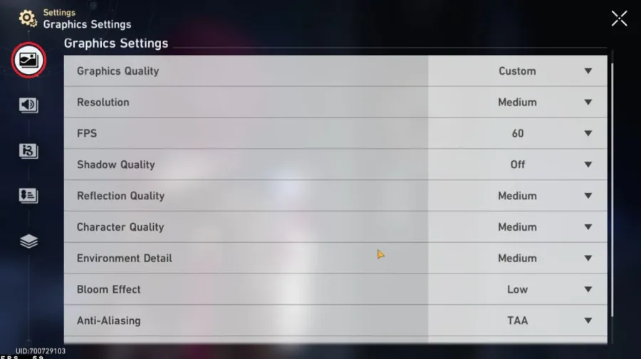 honkai star rail in game graphics settings
