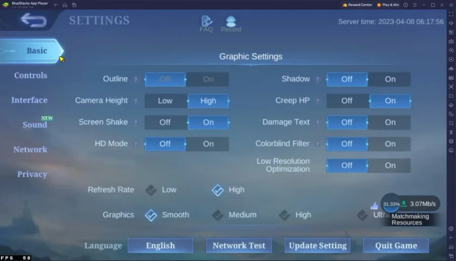 mobile legends basic in-game settings