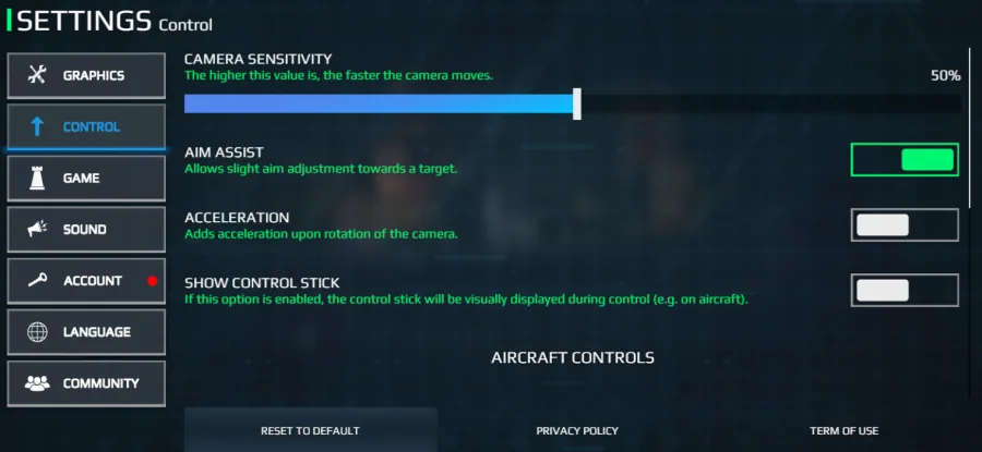 Modern Warships Control Settings
