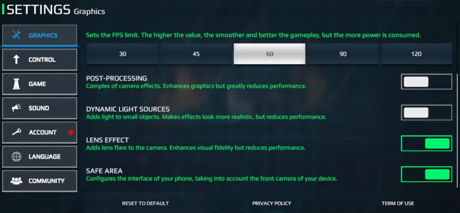 Below, I prefer to disable the Post-Processing and Dynamic Light Sources options…