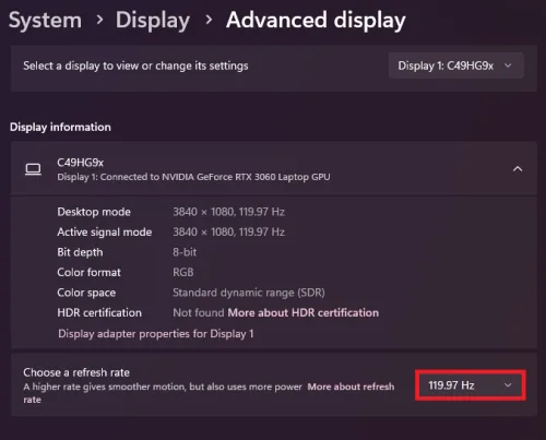 advanced display settings