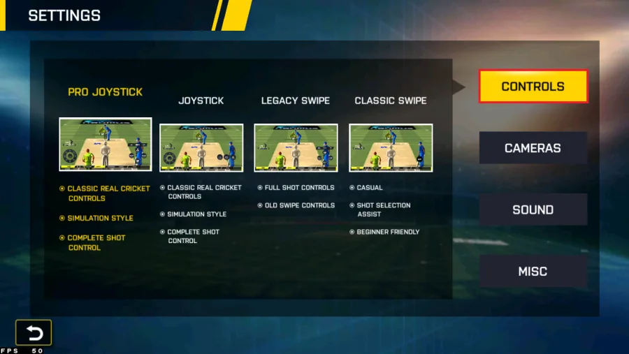 Real Cricket In-Game Settings