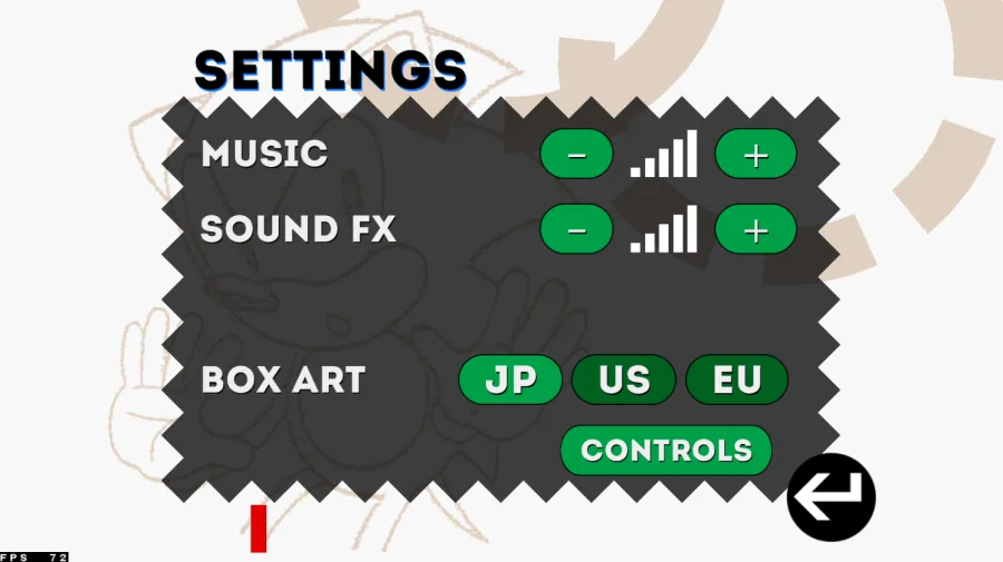 Sonic the Hedgehog Classic In-Game Settings