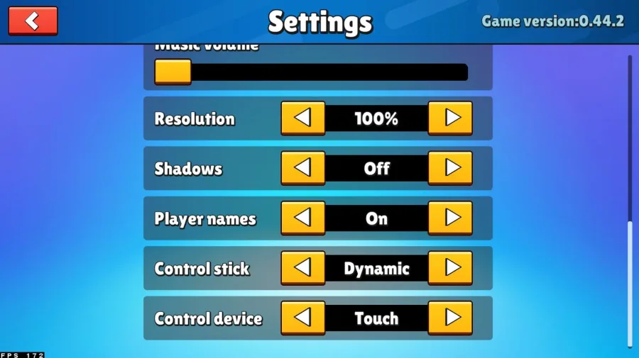 Stumble Guys Resolution and Shadows settings