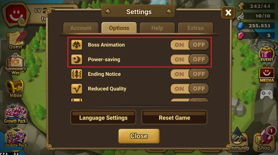 Summoners War Graphics Settings