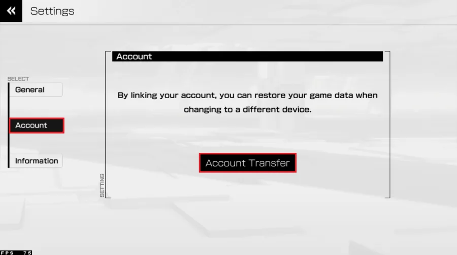 Sword Art Online VS Account Settings