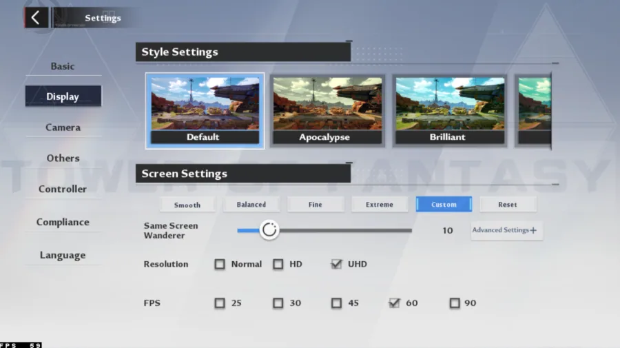 Tower of Fantasy Display Settings