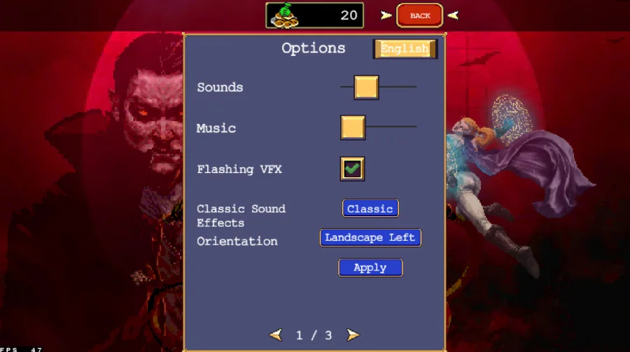 Vampire Survivors In-Game Settings